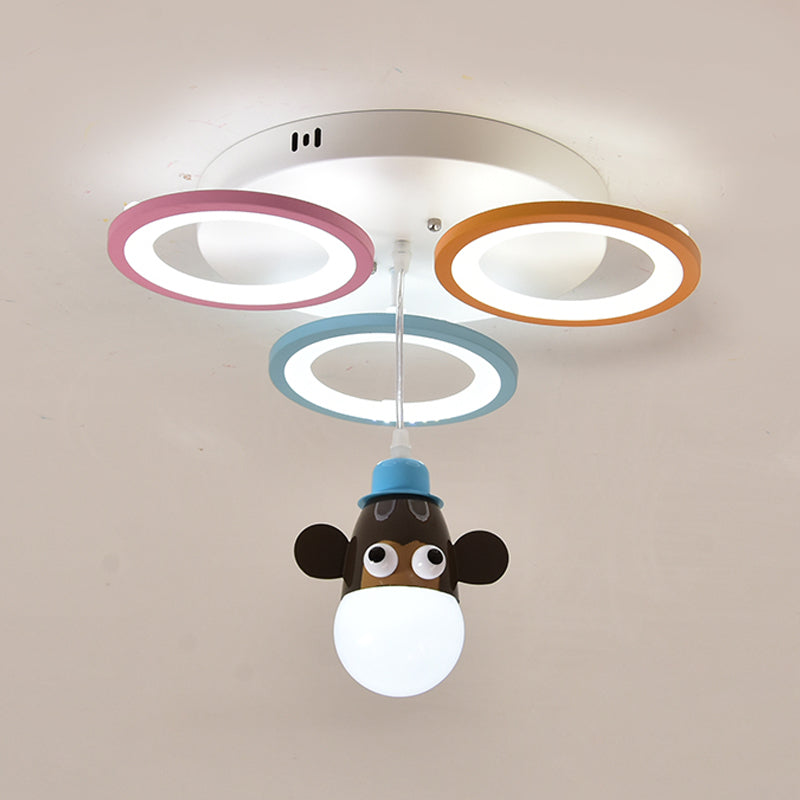 Acrylic Circles Pendant Light Cartoon Style LED White Finish Hanging Lamp with Giraffe/Horse Design for Bedroom Clearhalo 'Ceiling Lights' 'Pendant Lights' 'Pendants' Lighting' 217658