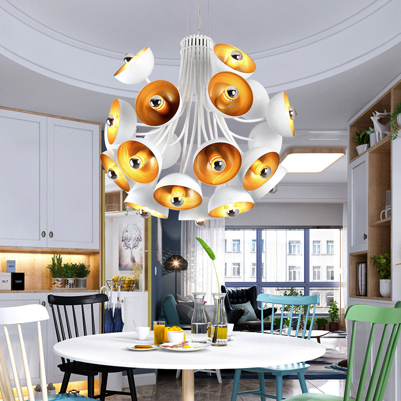 Retro Dome Chandelier Pendant Light Metal 24 Lights Hanging Ceiling Light in White/Gold Clearhalo 'Ceiling Lights' 'Chandeliers' 'Modern Chandeliers' 'Modern' Lighting' 217714