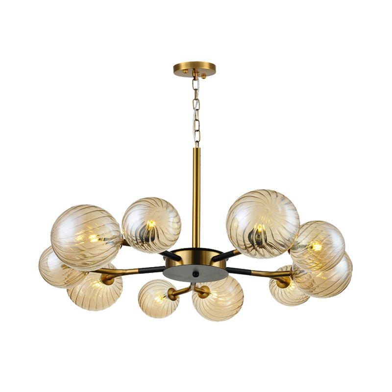 Retro Global Chandelier Pendant Light Amber Glass 10 Lights Hanging Ceiling Light for Living Room Clearhalo 'Ceiling Lights' 'Chandeliers' 'Glass shade' 'Glass' 'Modern Chandeliers' 'Modern' Lighting' 217741