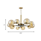 Retro Global Chandelier Pendant Light Amber Glass 10 Lights Hanging Ceiling Light for Living Room Clearhalo 'Ceiling Lights' 'Chandeliers' 'Glass shade' 'Glass' 'Modern Chandeliers' 'Modern' Lighting' 217742