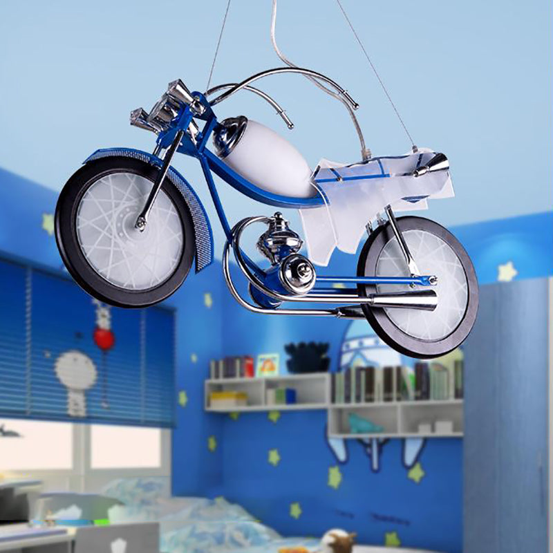 Blue/White Bicycle Chandelier Light Fixture Kids 2/3 Lights Metallic and Acrylic Pendant Lamp for Dining Room Clearhalo 'Ceiling Lights' 'Chandeliers' Lighting' options 217781