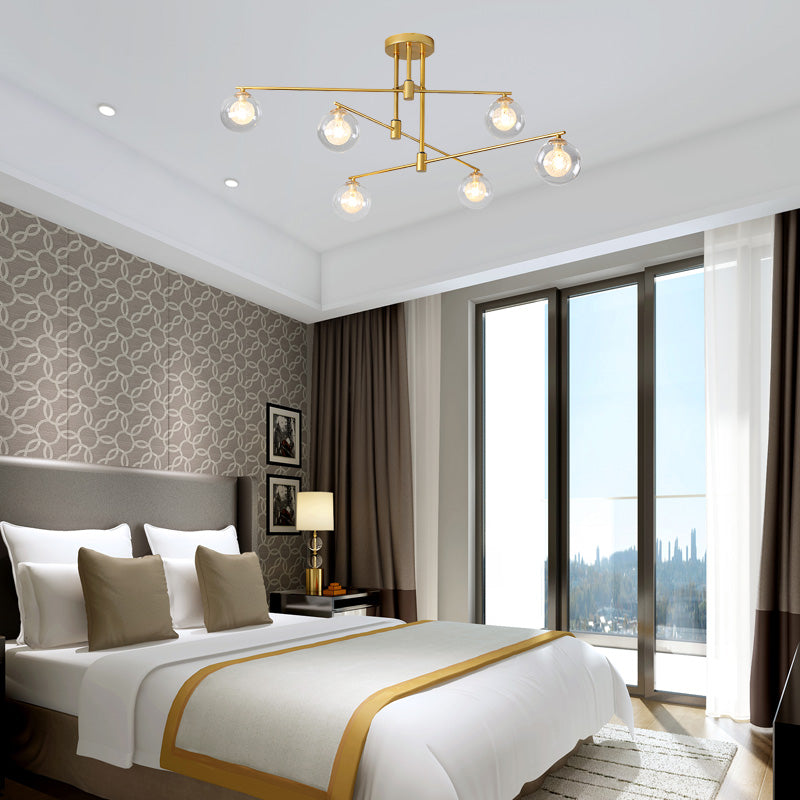 6/9 Lights Starburst Pendant Chandelier Minimalism Clear Glass Hanging Pendant Light in Black/Gold 6 Gold Clearhalo 'Ceiling Lights' 'Chandeliers' 'Glass shade' 'Glass' 'Modern Chandeliers' 'Modern' Lighting' 217786