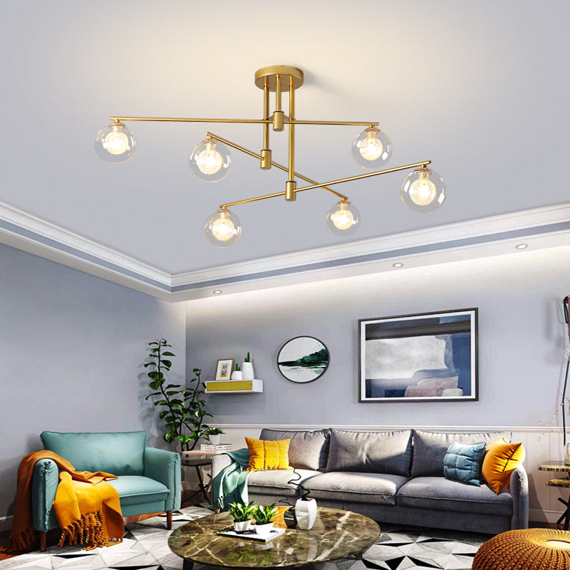 6/9 Lights Starburst Pendant Chandelier Minimalism Clear Glass Hanging Pendant Light in Black/Gold Clearhalo 'Ceiling Lights' 'Chandeliers' 'Glass shade' 'Glass' 'Modern Chandeliers' 'Modern' Lighting' 217787