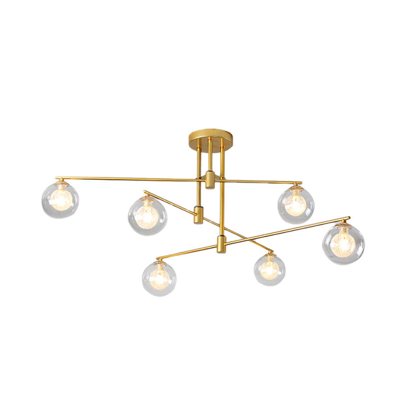 6/9 Lights Starburst Pendant Chandelier Minimalism Clear Glass Hanging Pendant Light in Black/Gold Clearhalo 'Ceiling Lights' 'Chandeliers' 'Glass shade' 'Glass' 'Modern Chandeliers' 'Modern' Lighting' 217788