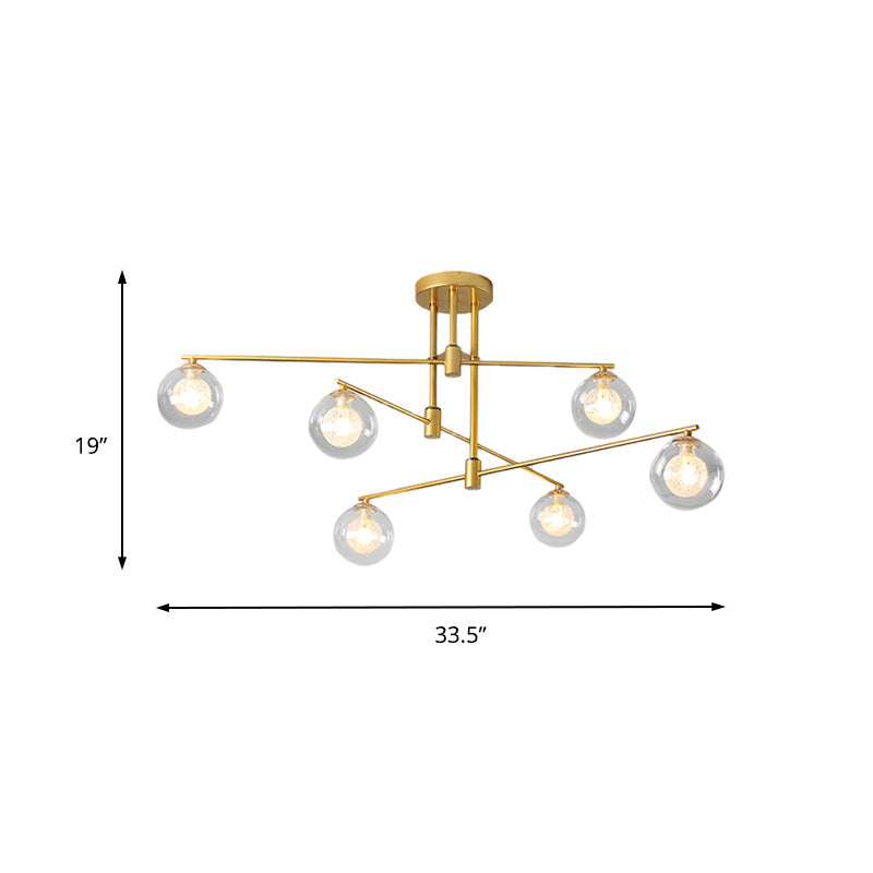 6/9 Lights Starburst Pendant Chandelier Minimalism Clear Glass Hanging Pendant Light in Black/Gold Clearhalo 'Ceiling Lights' 'Chandeliers' 'Glass shade' 'Glass' 'Modern Chandeliers' 'Modern' Lighting' 217789