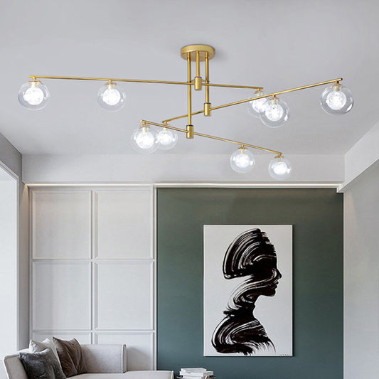 6/9 Lights Starburst Pendant Chandelier Minimalism Clear Glass Hanging Pendant Light in Black/Gold 9 Gold Clearhalo 'Ceiling Lights' 'Chandeliers' 'Glass shade' 'Glass' 'Modern Chandeliers' 'Modern' Lighting' 217790