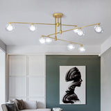 6/9 Lights Starburst Pendant Chandelier Minimalism Clear Glass Hanging Pendant Light in Black/Gold 9 Gold Clearhalo 'Ceiling Lights' 'Chandeliers' 'Glass shade' 'Glass' 'Modern Chandeliers' 'Modern' Lighting' 217790