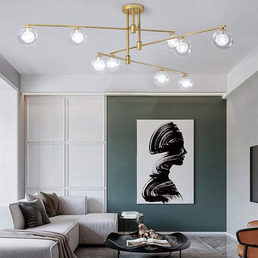 6/9 Lights Starburst Pendant Chandelier Minimalism Clear Glass Hanging Pendant Light in Black/Gold Clearhalo 'Ceiling Lights' 'Chandeliers' 'Glass shade' 'Glass' 'Modern Chandeliers' 'Modern' Lighting' 217791