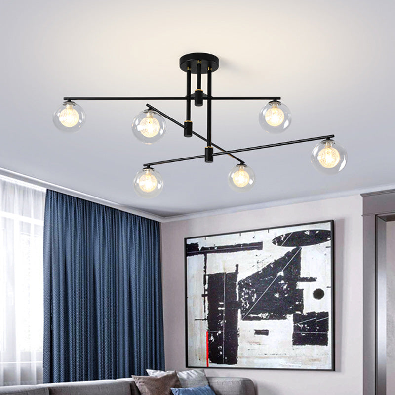 6/9 Lights Starburst Pendant Chandelier Minimalism Clear Glass Hanging Pendant Light in Black/Gold 6 Black Clearhalo 'Ceiling Lights' 'Chandeliers' 'Glass shade' 'Glass' 'Modern Chandeliers' 'Modern' Lighting' 217794