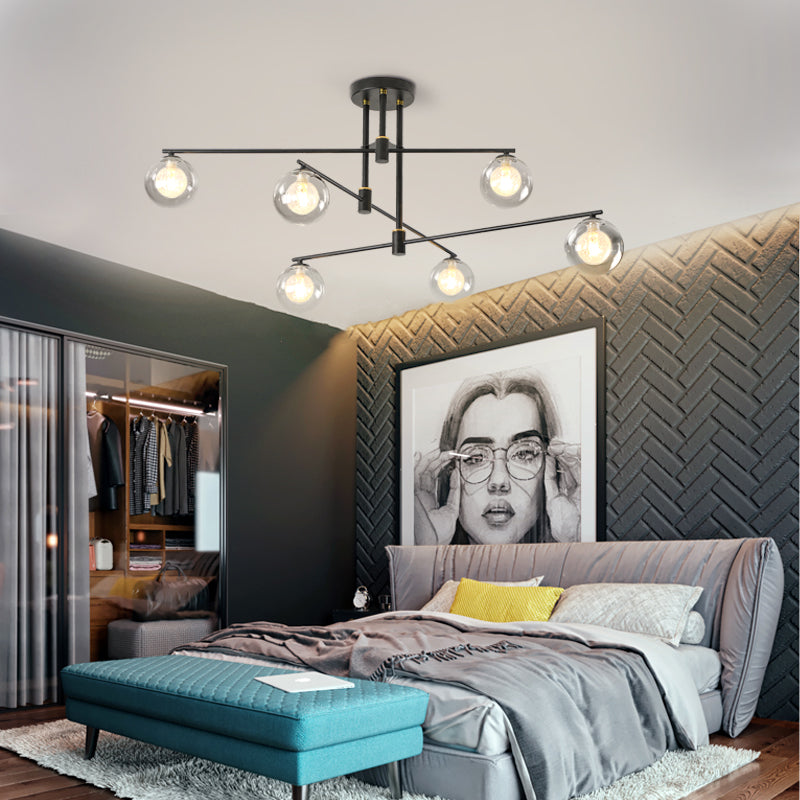 6/9 Lights Starburst Pendant Chandelier Minimalism Clear Glass Hanging Pendant Light in Black/Gold Clearhalo 'Ceiling Lights' 'Chandeliers' 'Glass shade' 'Glass' 'Modern Chandeliers' 'Modern' Lighting' 217795