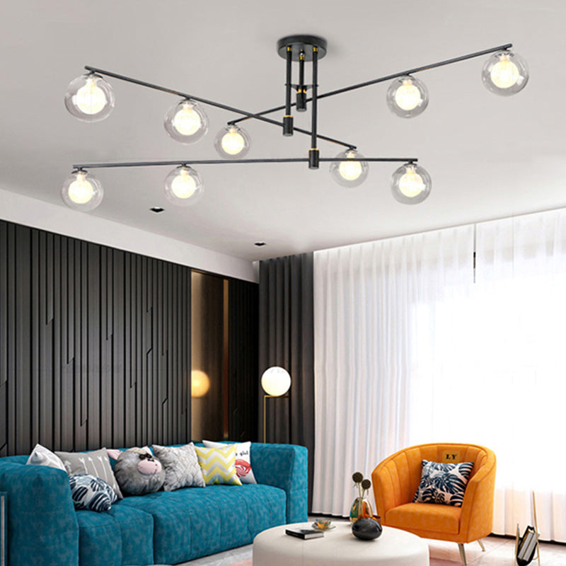 6/9 Lights Starburst Pendant Chandelier Minimalism Clear Glass Hanging Pendant Light in Black/Gold 9 Black Clearhalo 'Ceiling Lights' 'Chandeliers' 'Glass shade' 'Glass' 'Modern Chandeliers' 'Modern' Lighting' 217797