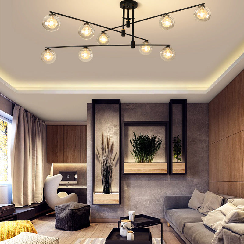 6/9 Lights Starburst Pendant Chandelier Minimalism Clear Glass Hanging Pendant Light in Black/Gold Clearhalo 'Ceiling Lights' 'Chandeliers' 'Glass shade' 'Glass' 'Modern Chandeliers' 'Modern' Lighting' 217798