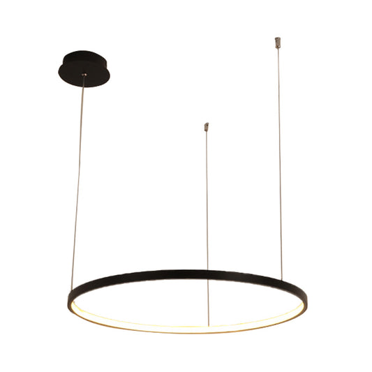 Black Circular Chandelier Light Fixture Minimalist Acrylic 1/2/3 Lights Pendant Light Fixture in White/Warm Light Clearhalo 'Ceiling Lights' 'Chandeliers' 'Modern Chandeliers' 'Modern' Lighting' 217825