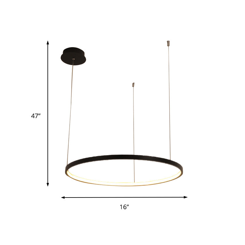 Black Circular Chandelier Light Fixture Minimalist Acrylic 1/2/3 Lights Pendant Light Fixture in White/Warm Light Clearhalo 'Ceiling Lights' 'Chandeliers' 'Modern Chandeliers' 'Modern' Lighting' 217826