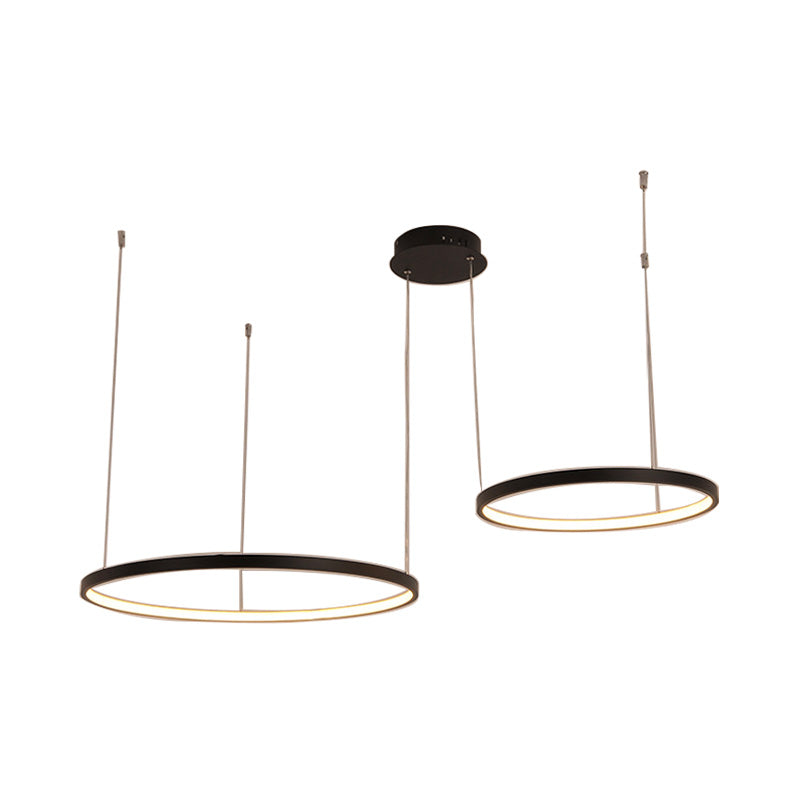 Black Circular Chandelier Light Fixture Minimalist Acrylic 1/2/3 Lights Pendant Light Fixture in White/Warm Light Clearhalo 'Ceiling Lights' 'Chandeliers' 'Modern Chandeliers' 'Modern' Lighting' 217829