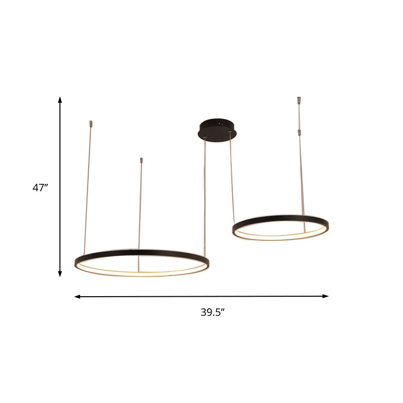 Black Circular Chandelier Light Fixture Minimalist Acrylic 1/2/3 Lights Pendant Light Fixture in White/Warm Light Clearhalo 'Ceiling Lights' 'Chandeliers' 'Modern Chandeliers' 'Modern' Lighting' 217830