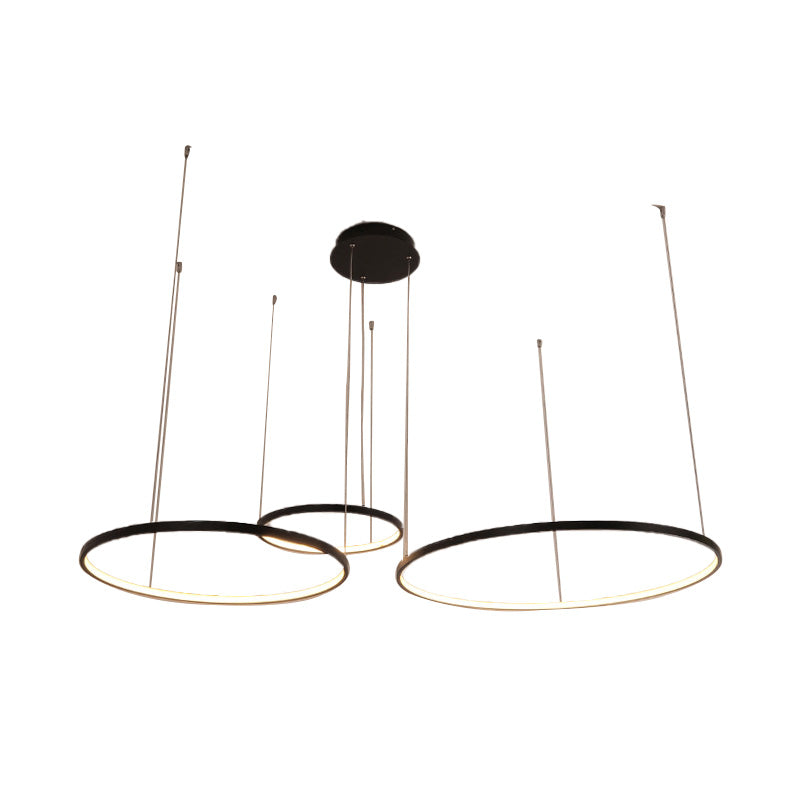 Black Circular Chandelier Light Fixture Minimalist Acrylic 1/2/3 Lights Pendant Light Fixture in White/Warm Light Clearhalo 'Ceiling Lights' 'Chandeliers' 'Modern Chandeliers' 'Modern' Lighting' 217833