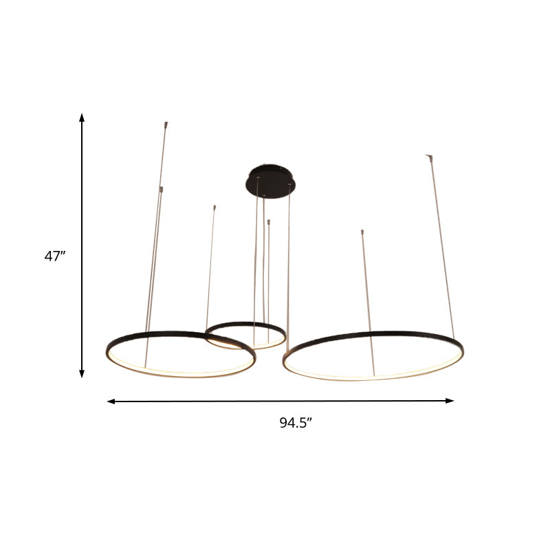 Black Circular Chandelier Light Fixture Minimalist Acrylic 1/2/3 Lights Pendant Light Fixture in White/Warm Light Clearhalo 'Ceiling Lights' 'Chandeliers' 'Modern Chandeliers' 'Modern' Lighting' 217834