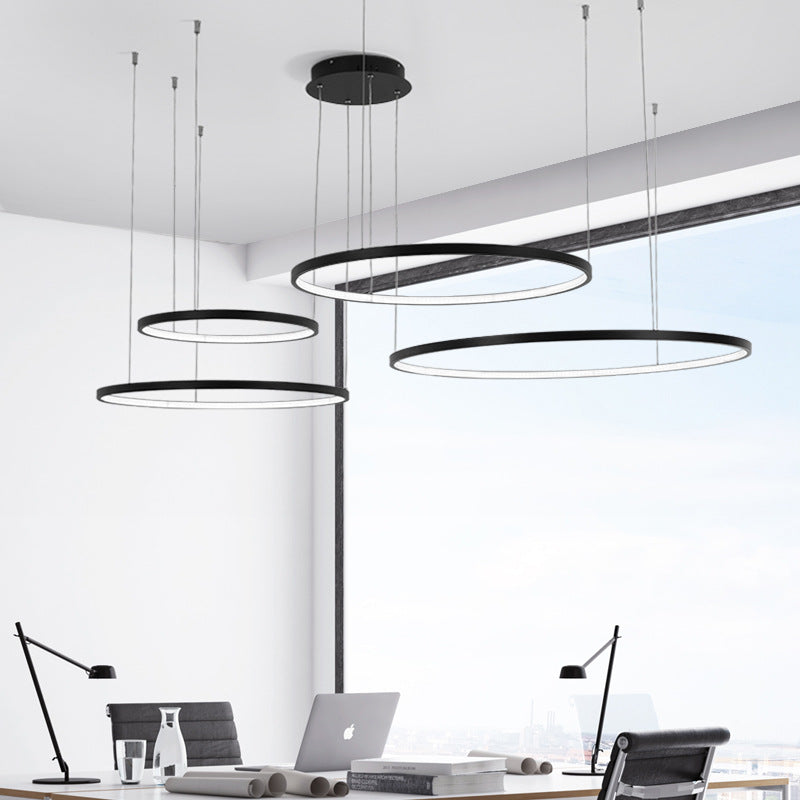 Black Circular Chandelier Light Fixture Minimalist Acrylic 1/2/3 Lights Pendant Light Fixture in White/Warm Light 4 Black Clearhalo 'Ceiling Lights' 'Chandeliers' 'Modern Chandeliers' 'Modern' Lighting' 217835