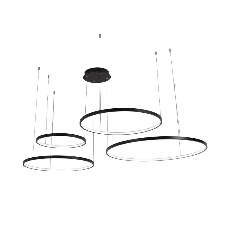 Black Circular Chandelier Light Fixture Minimalist Acrylic 1/2/3 Lights Pendant Light Fixture in White/Warm Light Clearhalo 'Ceiling Lights' 'Chandeliers' 'Modern Chandeliers' 'Modern' Lighting' 217837