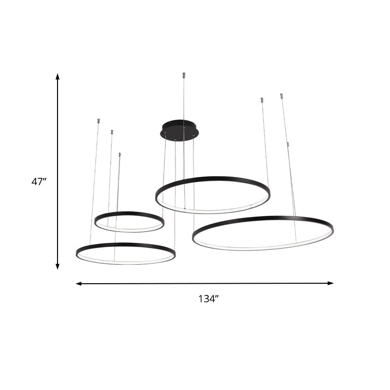 Black Circular Chandelier Light Fixture Minimalist Acrylic 1/2/3 Lights Pendant Light Fixture in White/Warm Light Clearhalo 'Ceiling Lights' 'Chandeliers' 'Modern Chandeliers' 'Modern' Lighting' 217838