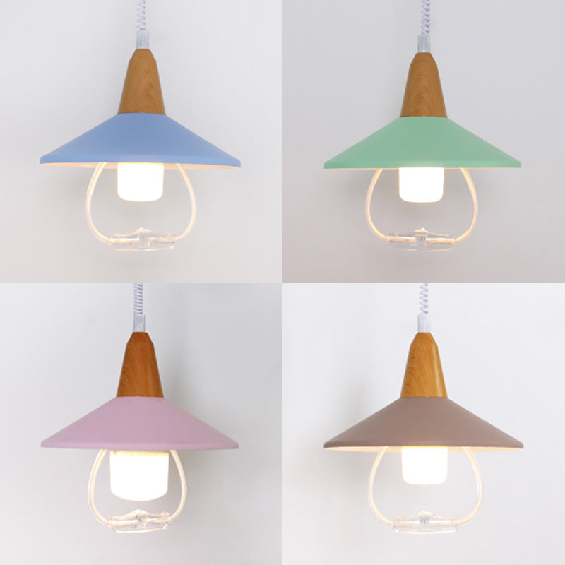 Black/Blue Conic Shade Hanging Lamp Macaron Stylish Metal 1 Head Dining Table Pendant Light Fixture Clearhalo 'Ceiling Lights' 'Modern Pendants' 'Modern' 'Pendant Lights' 'Pendants' Lighting' 21785