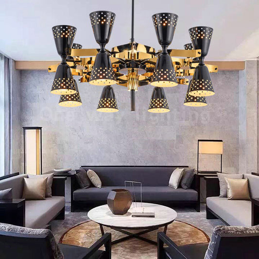 Retro Hourglass Chandelier Pendant Light Metal 16 Lights Hanging Ceiling Light in Black Black Clearhalo 'Ceiling Lights' 'Chandeliers' 'Modern Chandeliers' 'Modern' Lighting' 217850