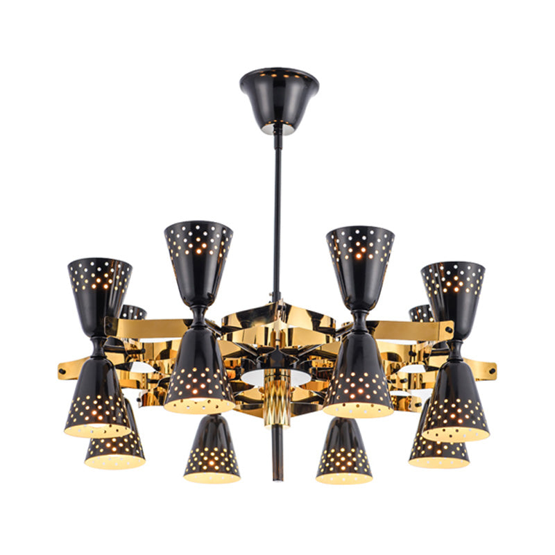 Retro Hourglass Chandelier Pendant Light Metal 16 Lights Hanging Ceiling Light in Black Clearhalo 'Ceiling Lights' 'Chandeliers' 'Modern Chandeliers' 'Modern' Lighting' 217852