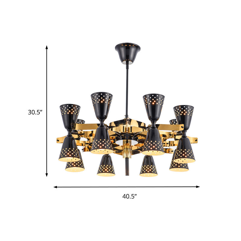 Retro Hourglass Chandelier Pendant Light Metal 16 Lights Hanging Ceiling Light in Black Clearhalo 'Ceiling Lights' 'Chandeliers' 'Modern Chandeliers' 'Modern' Lighting' 217853