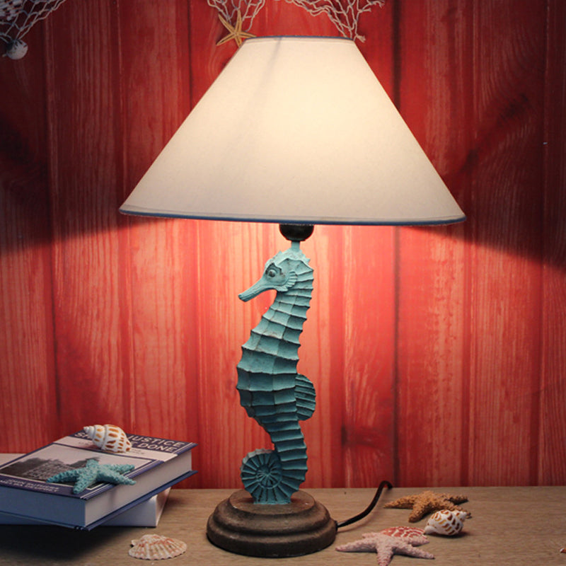 Blue/Red Sea Horse Table Lighting Contemporary Style 1 Light Resin Table Lamp with Cone Fabric Shade Blue Clearhalo 'Lamps' 'Table Lamps' Lighting' 217882