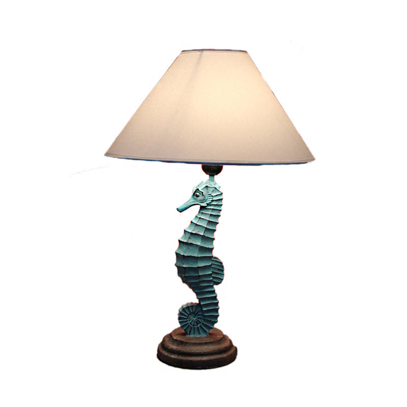 Blue/Red Sea Horse Table Lighting Contemporary Style 1 Light Resin Table Lamp with Cone Fabric Shade Clearhalo 'Lamps' 'Table Lamps' Lighting' 217884