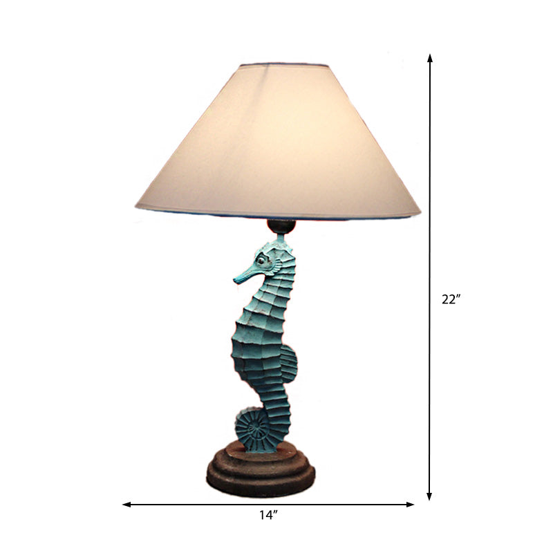 Blue/Red Sea Horse Table Lighting Contemporary Style 1 Light Resin Table Lamp with Cone Fabric Shade Clearhalo 'Lamps' 'Table Lamps' Lighting' 217885