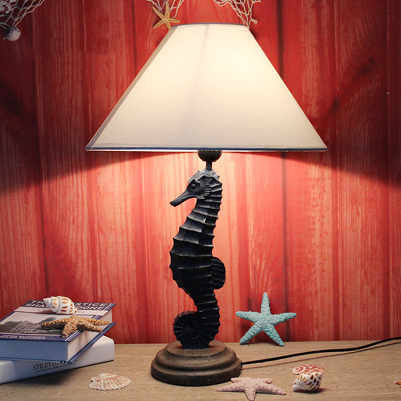 Blue/Red Sea Horse Table Lighting Contemporary Style 1 Light Resin Table Lamp with Cone Fabric Shade Dark Blue Clearhalo 'Lamps' 'Table Lamps' Lighting' 217886