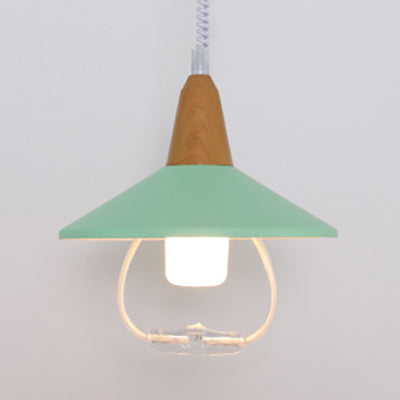 Black/Blue Conic Shade Hanging Lamp Macaron Stylish Metal 1 Head Dining Table Pendant Light Fixture Green Clearhalo 'Ceiling Lights' 'Modern Pendants' 'Modern' 'Pendant Lights' 'Pendants' Lighting' 21789