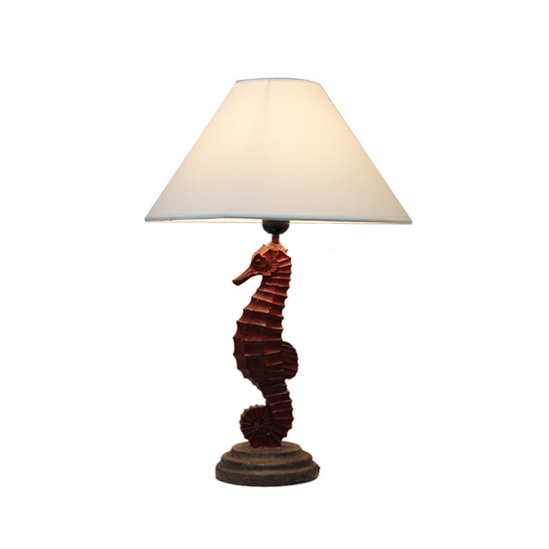 Blue/Red Sea Horse Table Lighting Contemporary Style 1 Light Resin Table Lamp with Cone Fabric Shade Clearhalo 'Lamps' 'Table Lamps' Lighting' 217891