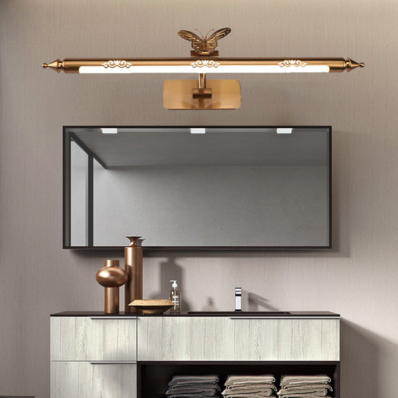 Gold LED Sconce Light Classic Metal Elongated Vanity Lighting Fixture for Bathroom, 20.5"/24.5/28" Wide Gold 20.5" Clearhalo 'Vanity Lights' 'Wall Lights' Lighting' 217894