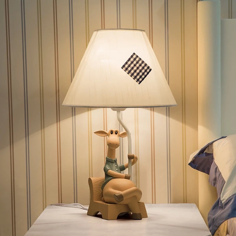 Fabric Cone Shade Table Lamp Countryside Style 1 Light White Table Lighting with Resin Deer Base, Left/Right White Right Clearhalo 'Lamps' 'Table Lamps' Lighting' 217900