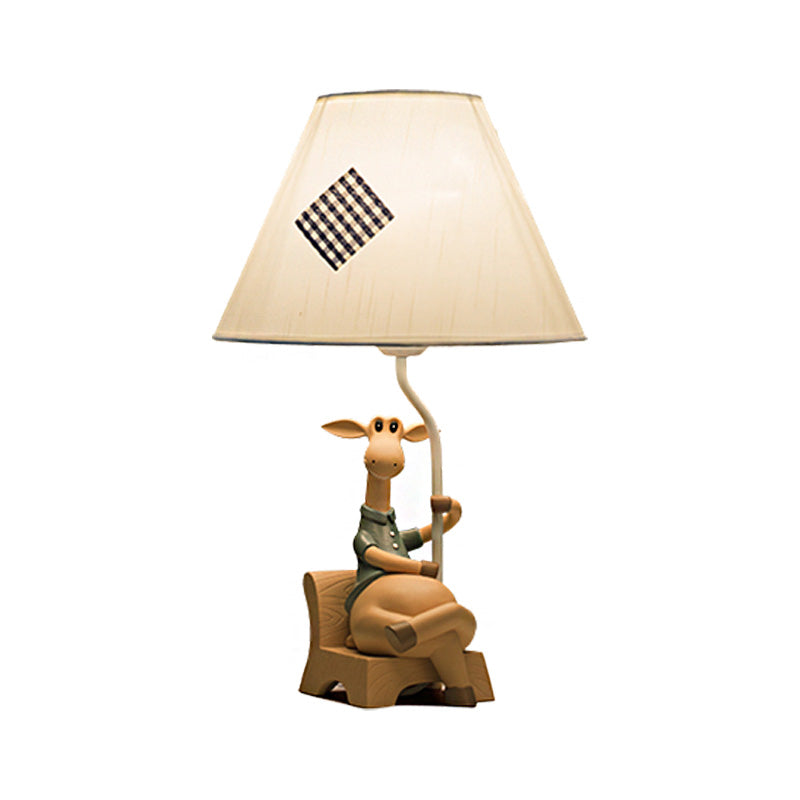 Fabric Cone Shade Table Lamp Countryside Style 1 Light White Table Lighting with Resin Deer Base, Left/Right Clearhalo 'Lamps' 'Table Lamps' Lighting' 217903