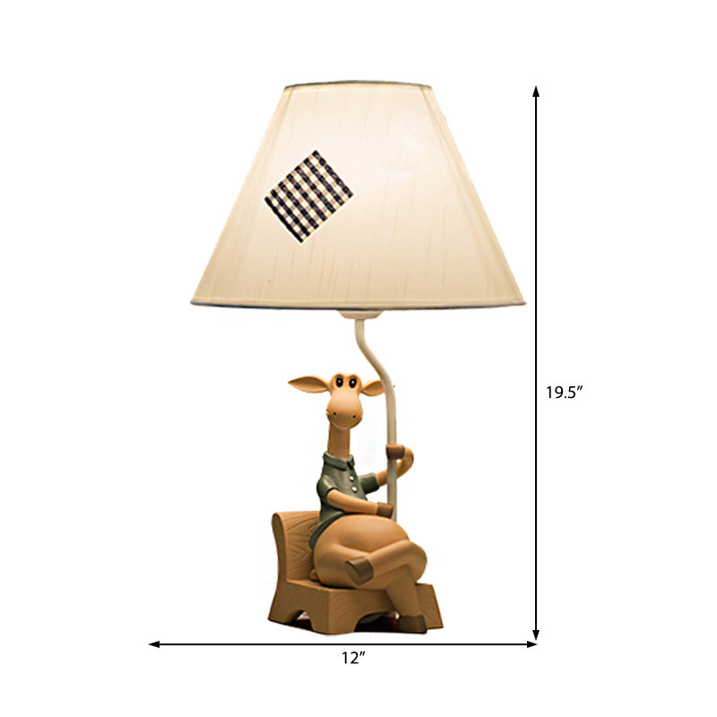 Fabric Cone Shade Table Lamp Countryside Style 1 Light White Table Lighting with Resin Deer Base, Left/Right Clearhalo 'Lamps' 'Table Lamps' Lighting' 217904