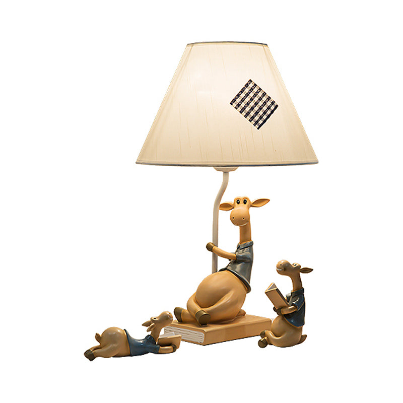 Fabric Cone Shade Table Lamp Countryside Style 1 Light White Table Lighting with Resin Deer Base, Left/Right Clearhalo 'Lamps' 'Table Lamps' Lighting' 217906