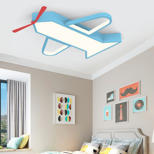 Aircraft Bedroom Flushmount Lighting Metal and Acrylic LED Cartoon Style Flush Pendant Light in Blue Blue Clearhalo 'Ceiling Lights' 'Close To Ceiling Lights' 'Close to ceiling' 'Flush mount' Lighting' 217930