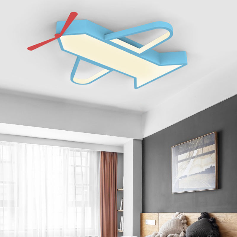 Aircraft Bedroom Flushmount Lighting Metal and Acrylic LED Cartoon Style Flush Pendant Light in Blue Clearhalo 'Ceiling Lights' 'Close To Ceiling Lights' 'Close to ceiling' 'Flush mount' Lighting' 217931