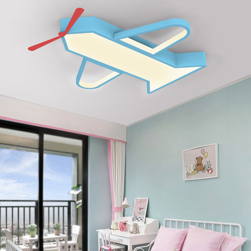 Aircraft Bedroom Flushmount Lighting Metal and Acrylic LED Cartoon Style Flush Pendant Light in Blue Clearhalo 'Ceiling Lights' 'Close To Ceiling Lights' 'Close to ceiling' 'Flush mount' Lighting' 217932