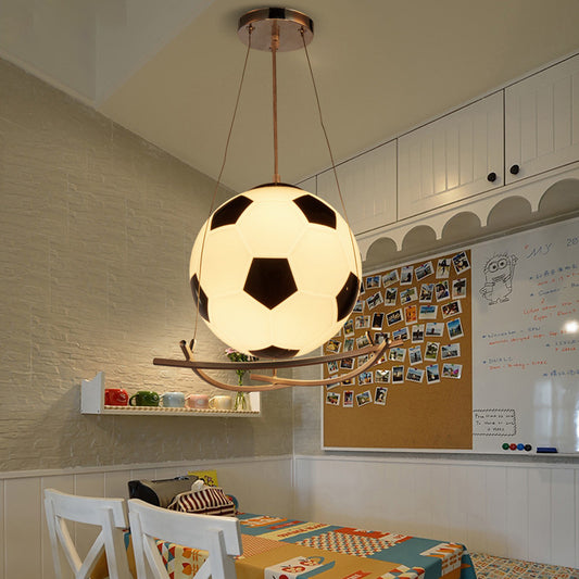 Soccer Design Pendant Light Fixture Cartoon Style Black and White Glass 1 Light Bedroom Hanging Lamp White Clearhalo 'Ceiling Lights' 'Modern Pendants' 'Modern' 'Pendant Lights' 'Pendants' Lighting' 217953