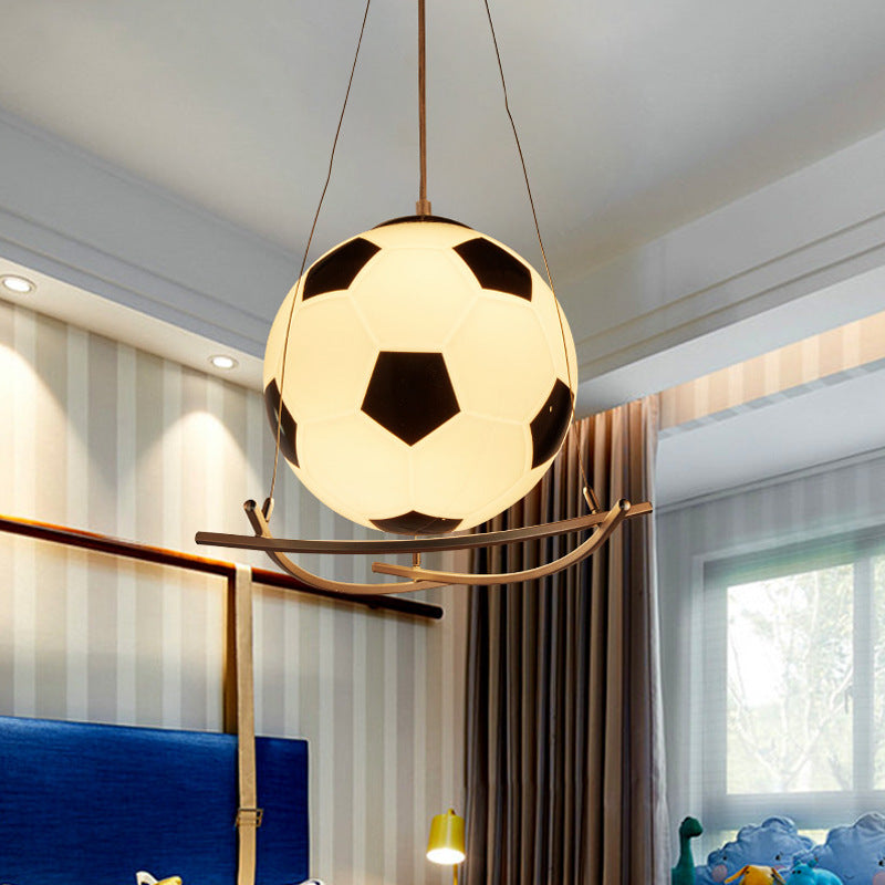 Soccer Design Pendant Light Fixture Cartoon Style Black and White Glass 1 Light Bedroom Hanging Lamp Clearhalo 'Ceiling Lights' 'Modern Pendants' 'Modern' 'Pendant Lights' 'Pendants' Lighting' 217954