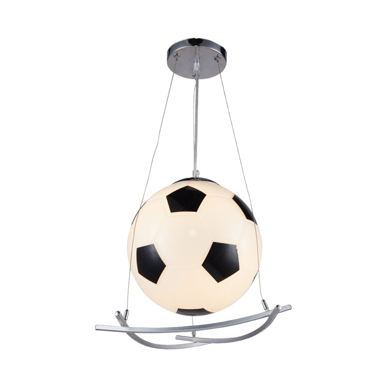 Soccer Design Pendant Light Fixture Cartoon Style Black and White Glass 1 Light Bedroom Hanging Lamp Clearhalo 'Ceiling Lights' 'Modern Pendants' 'Modern' 'Pendant Lights' 'Pendants' Lighting' 217955