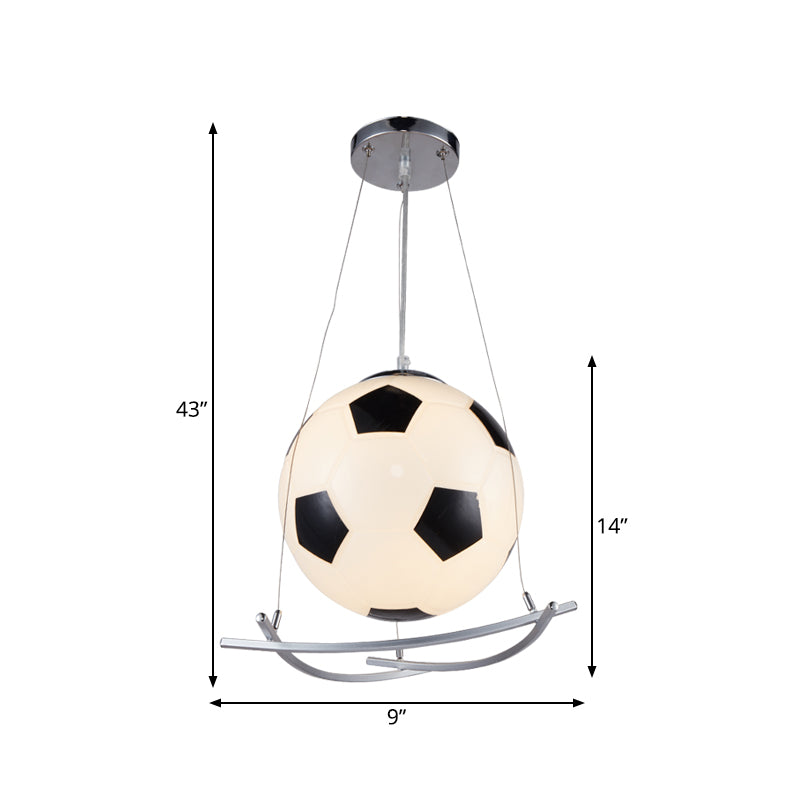 Soccer Design Pendant Light Fixture Cartoon Style Black and White Glass 1 Light Bedroom Hanging Lamp Clearhalo 'Ceiling Lights' 'Modern Pendants' 'Modern' 'Pendant Lights' 'Pendants' Lighting' 217956