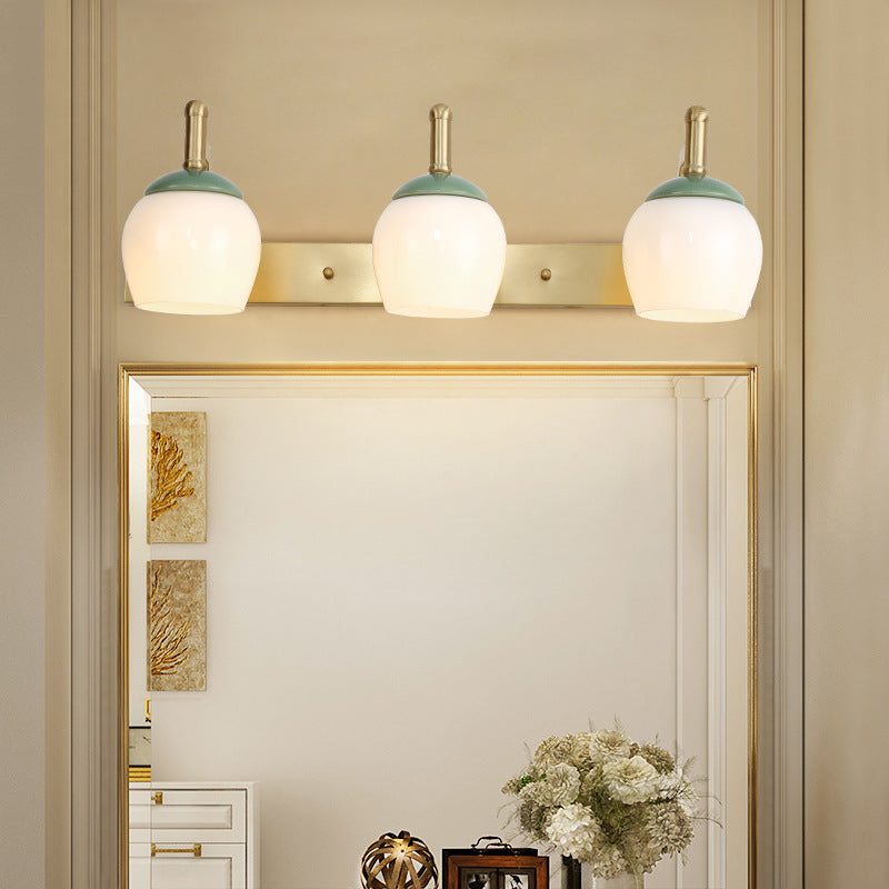 2/3 Lights Vanity Lamp Traditional Bubble Frosted Glass Sconce Light Fixture in Brass for Bathroom Clearhalo 'Vanity Lights' 'Wall Lights' Lighting' 217986