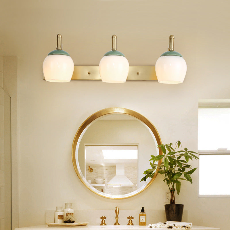 2/3 Lights Vanity Lamp Traditional Bubble Frosted Glass Sconce Light Fixture in Brass for Bathroom 3.0 Brass Clearhalo 'Vanity Lights' 'Wall Lights' Lighting' 217987