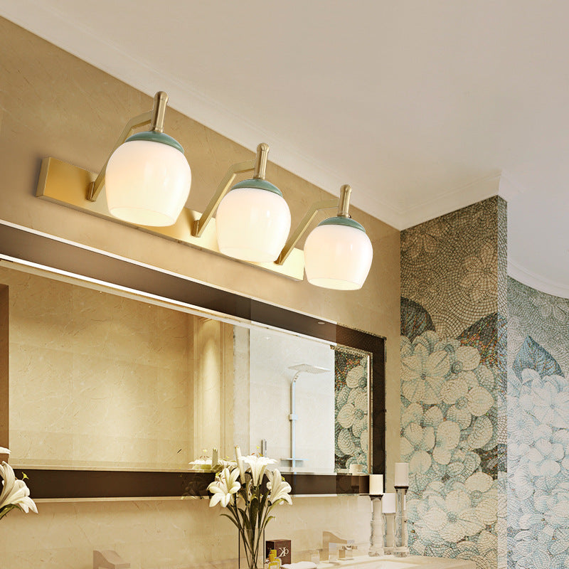 2/3 Lights Vanity Lamp Traditional Bubble Frosted Glass Sconce Light Fixture in Brass for Bathroom Clearhalo 'Vanity Lights' 'Wall Lights' Lighting' 217988